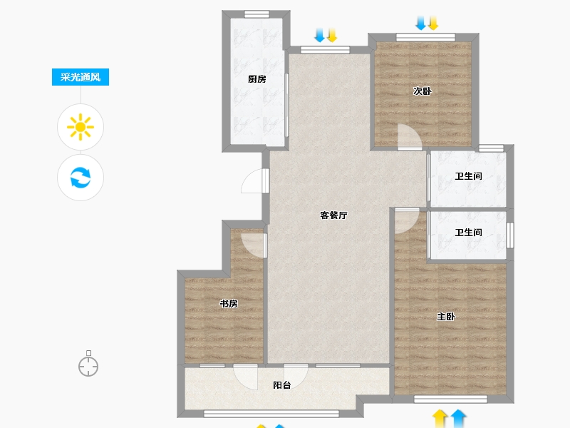 天津-天津市-新业御园15号楼,16号楼,18号楼建面130m²-104.00-户型库-采光通风