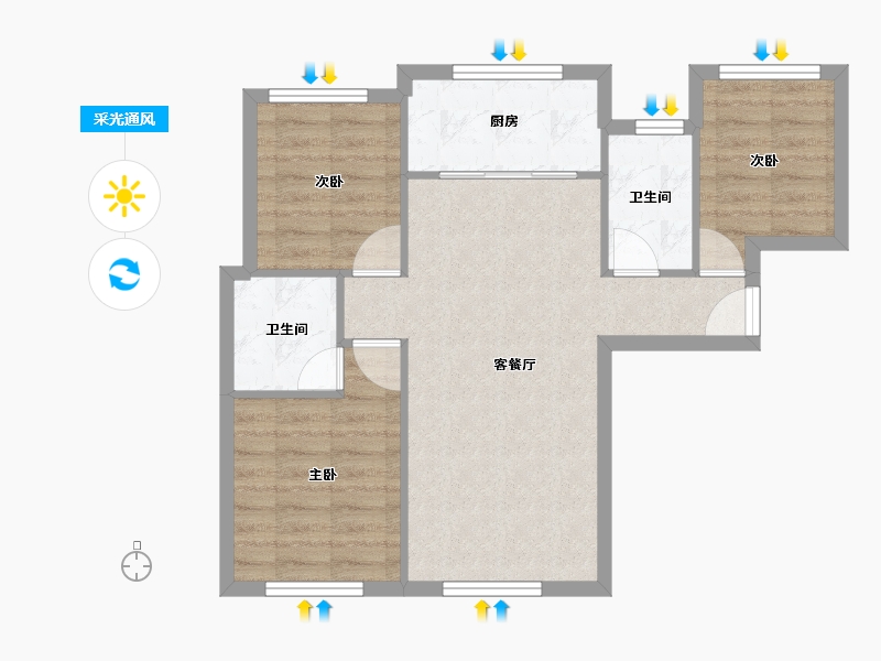 天津-天津市-融创城融义园1号楼,融青园1号楼,融文园1号楼,融青园2号楼,融文园2号楼,融文-67.20-户型库-采光通风