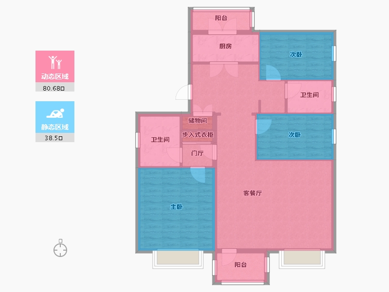 天津-天津市-瑜芳园9号楼建面135m²-108.00-户型库-动静分区