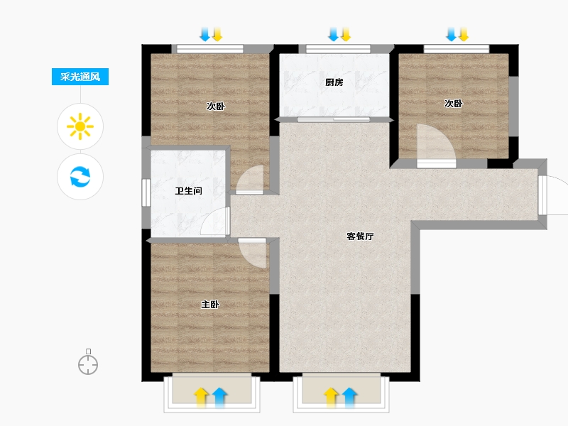 天津-天津市-金融街听湖小镇21号楼,22号楼20号楼建面88m²-70.28-户型库-采光通风