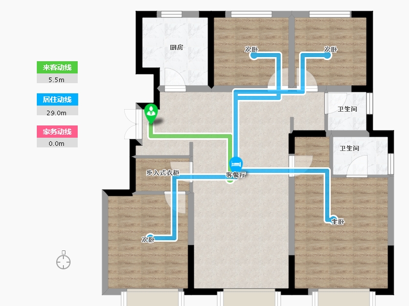 天津-天津市-金融街听湖小镇融澜景苑3号楼,4号楼建面135m²-107.91-户型库-动静线