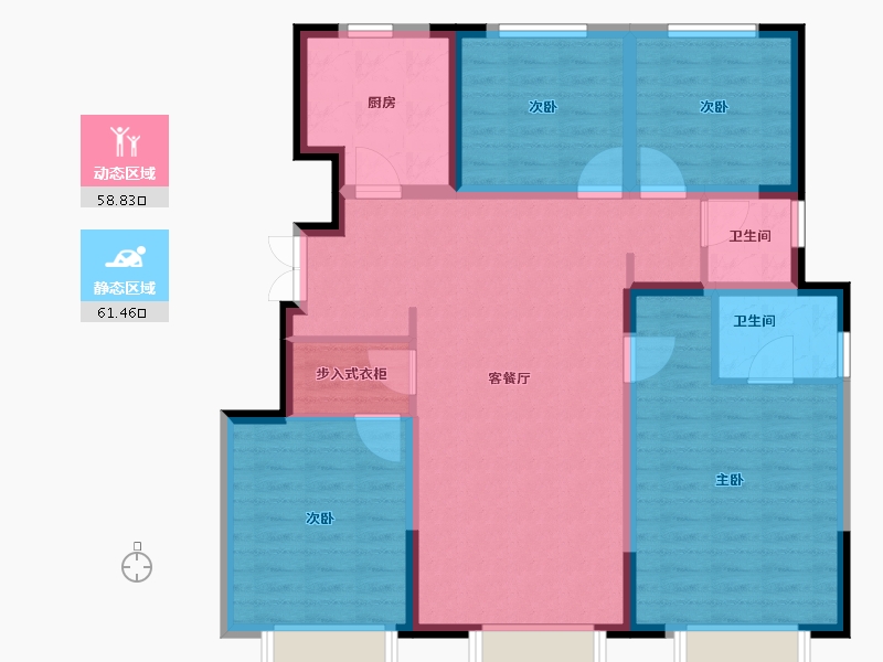 天津-天津市-金融街听湖小镇融澜景苑3号楼,4号楼建面135m²-107.91-户型库-动静分区