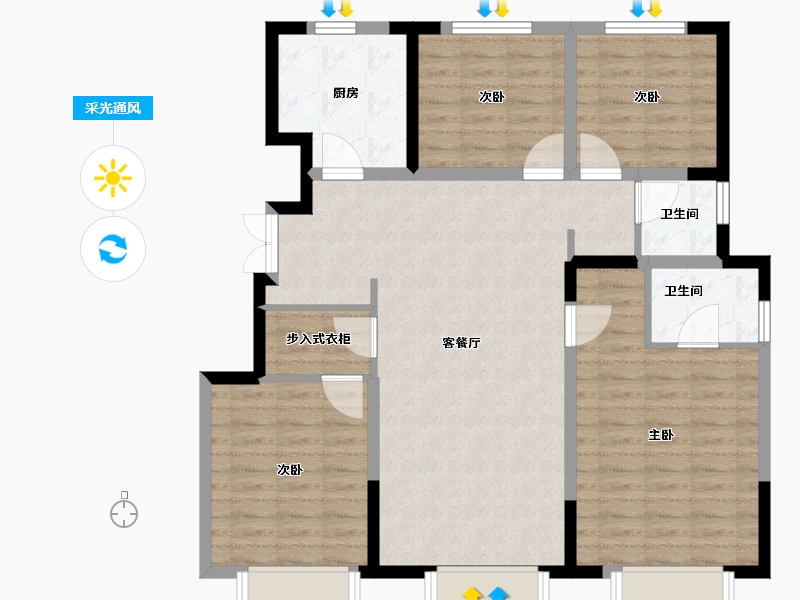 天津-天津市-金融街听湖小镇融澜景苑3号楼,4号楼建面135m²-107.91-户型库-采光通风