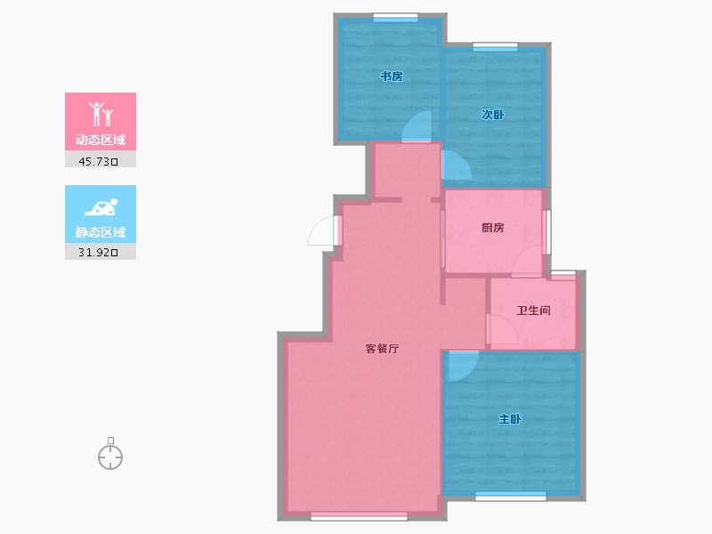 天津-天津市-融创融D1户型建面96m²-70.57-户型库-动静分区