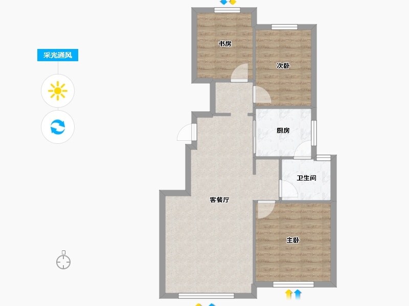 天津-天津市-融创融D1户型建面96m²-70.57-户型库-采光通风