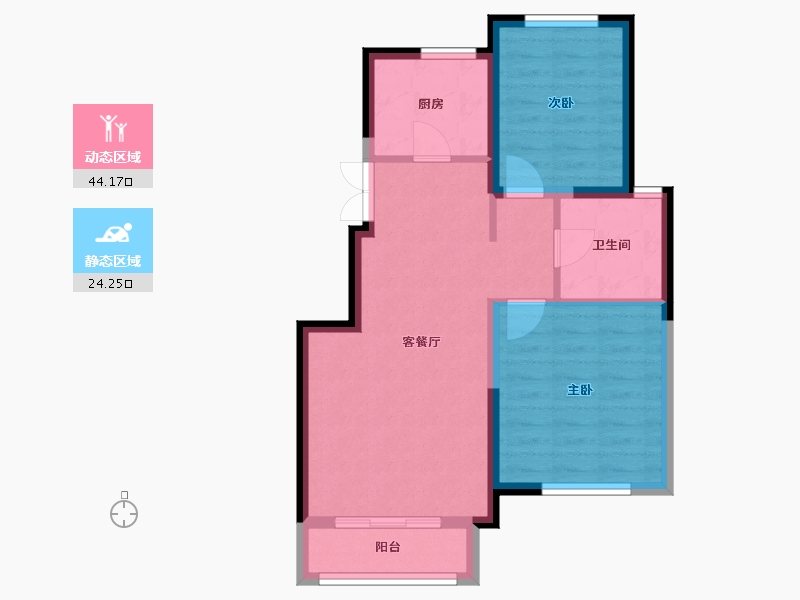 天津-天津市-天津华侨城汇涛苑55号楼建面85m²-61.10-户型库-动静分区