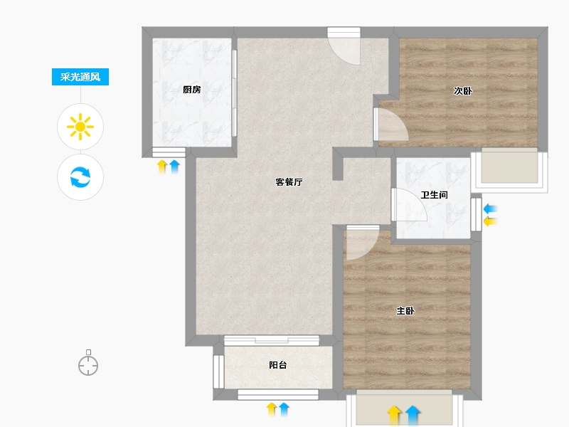 天津-天津市-天津华侨城汇涛苑1号楼,汇涛苑49号楼,建面88m²-57.94-户型库-采光通风