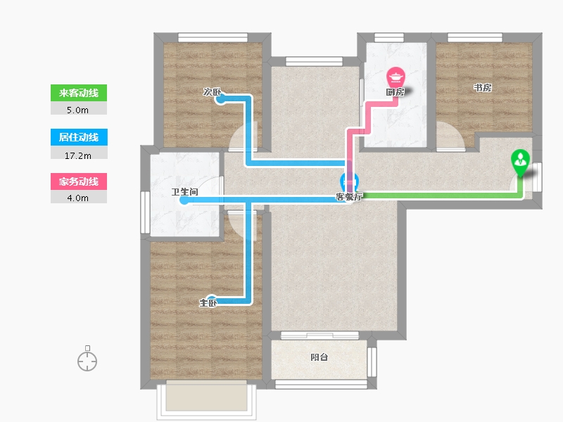 天津-天津市-天津华侨城汇涛苑5号楼,建面110m²-70.34-户型库-动静线