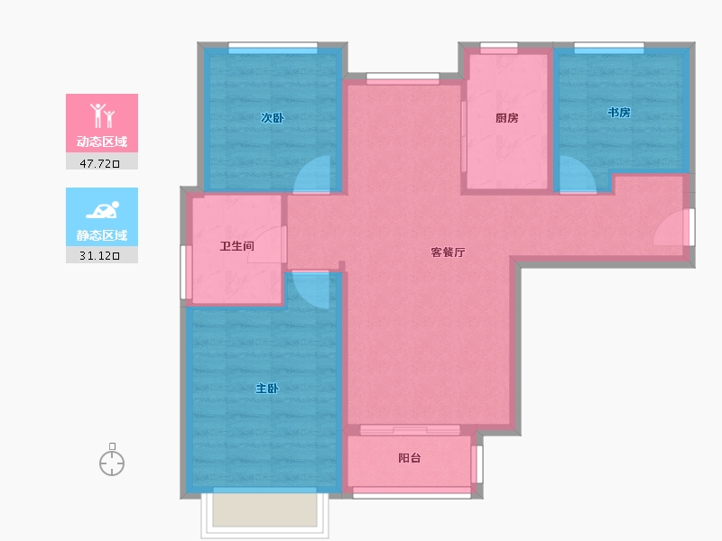 天津-天津市-天津华侨城汇涛苑5号楼,建面110m²-70.34-户型库-动静分区