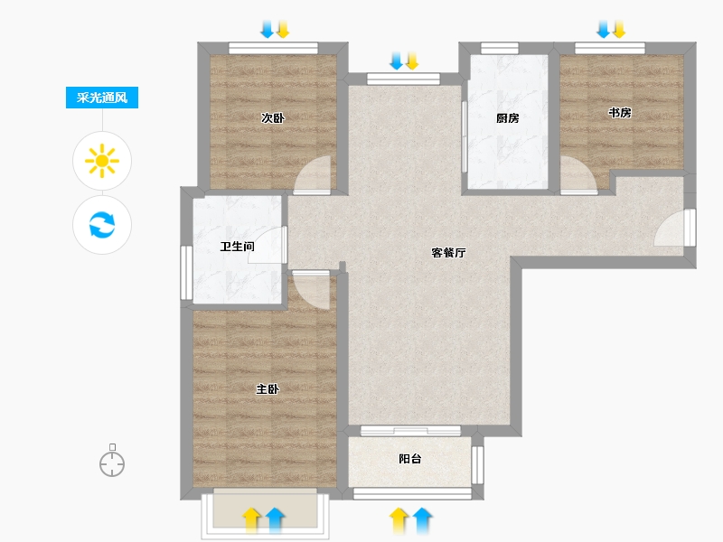 天津-天津市-天津华侨城汇涛苑5号楼,建面110m²-70.34-户型库-采光通风