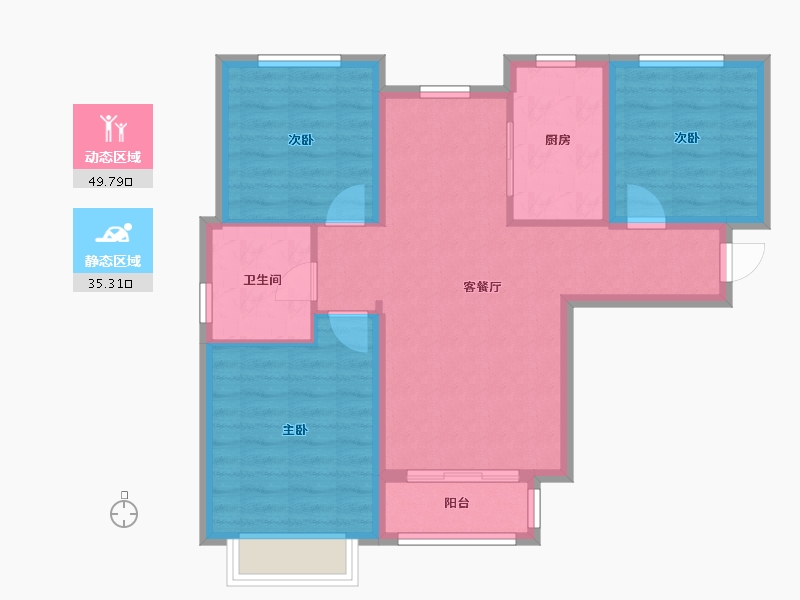 天津-天津市-天津华侨城汇涛苑1号楼,望涛苑49号楼建面116m²-76.14-户型库-动静分区