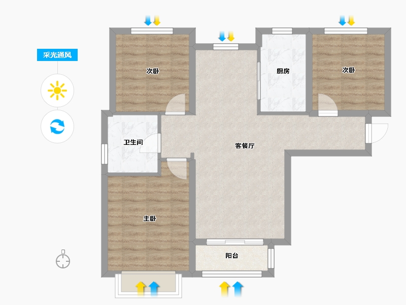 天津-天津市-天津华侨城汇涛苑1号楼,望涛苑49号楼建面116m²-76.14-户型库-采光通风