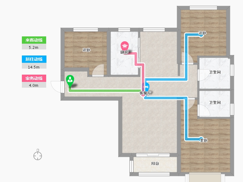 天津-天津市-天津华侨城汇涛苑1号楼,建面129m²-83.50-户型库-动静线