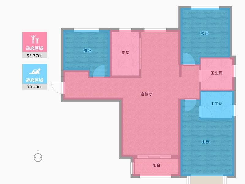 天津-天津市-天津华侨城汇涛苑1号楼,建面129m²-83.50-户型库-动静分区