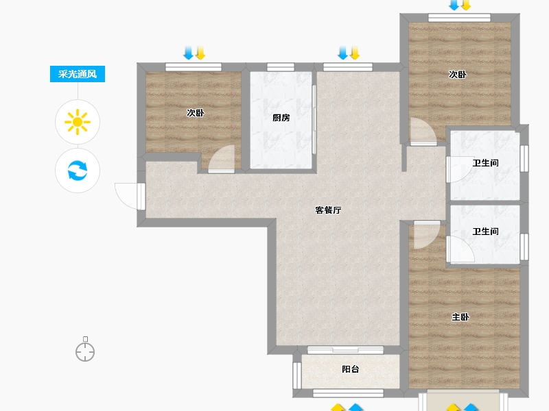 天津-天津市-天津华侨城汇涛苑1号楼,建面129m²-83.50-户型库-采光通风