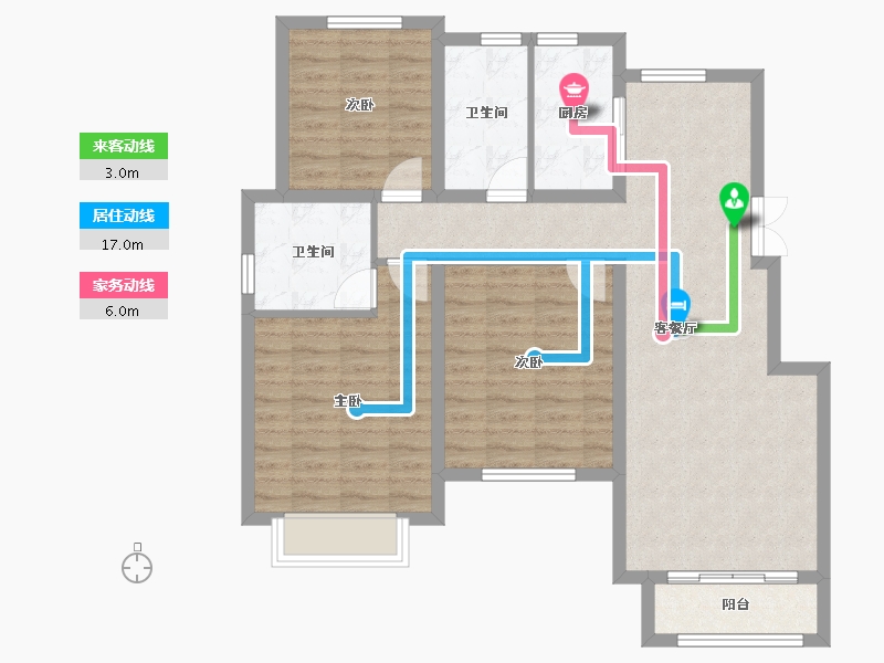 天津-天津市-天津华侨城汇涛苑55号楼,汇涛苑56号楼,汇涛苑57号楼建面123m²-91.10-户型库-动静线