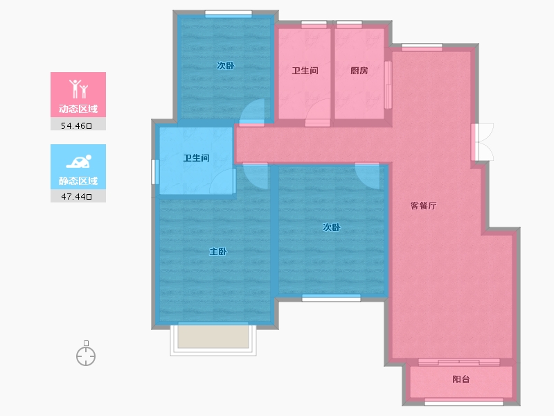 天津-天津市-天津华侨城汇涛苑55号楼,汇涛苑56号楼,汇涛苑57号楼建面123m²-91.10-户型库-动静分区