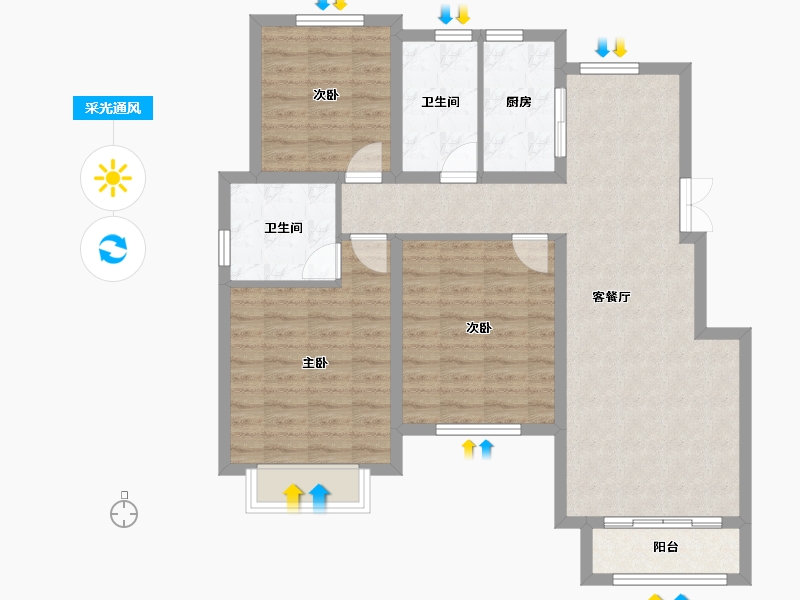 天津-天津市-天津华侨城汇涛苑55号楼,汇涛苑56号楼,汇涛苑57号楼建面123m²-91.10-户型库-采光通风