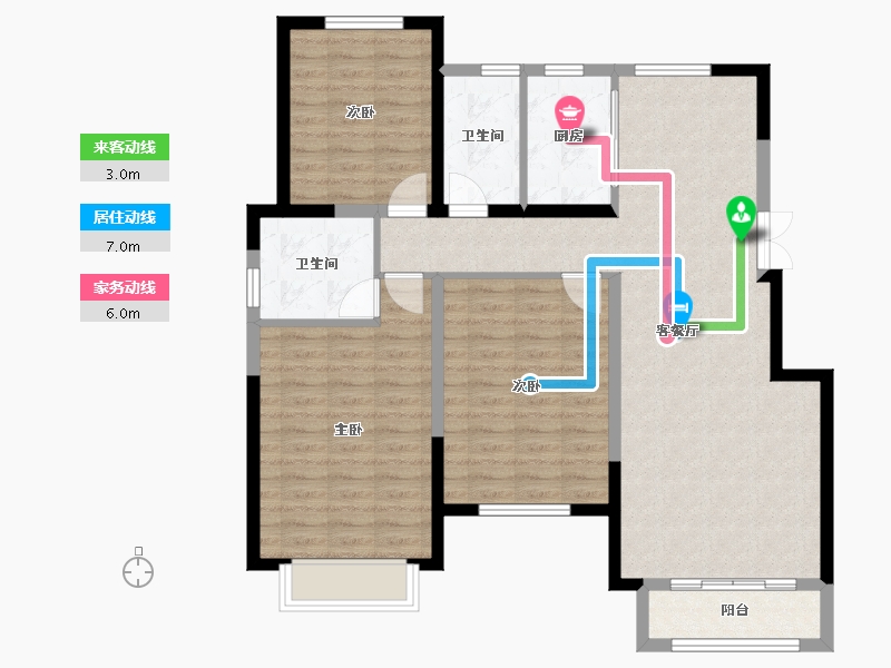 天津-天津市-天津华侨城汇涛苑40号楼,建面132m²-103.13-户型库-动静线