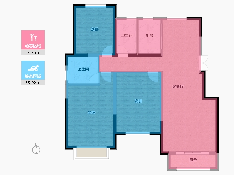 天津-天津市-天津华侨城汇涛苑40号楼,建面132m²-103.13-户型库-动静分区