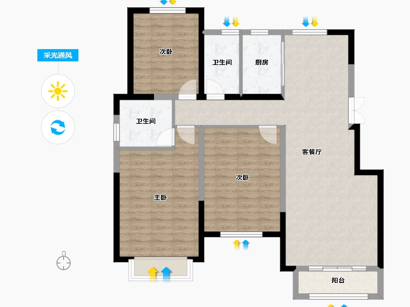 天津-天津市-天津华侨城汇涛苑40号楼,建面132m²-103.13-户型库-采光通风