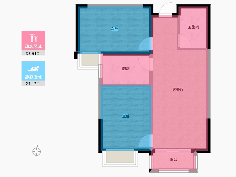 天津-天津市-天骥智谷7号楼10号楼,建面83m²-57.09-户型库-动静分区