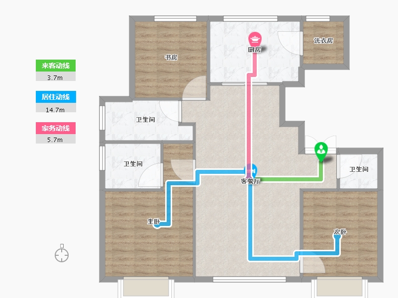 天津-天津市-上东金茂府15号楼,1号楼,5号楼建面130m²-104.00-户型库-动静线