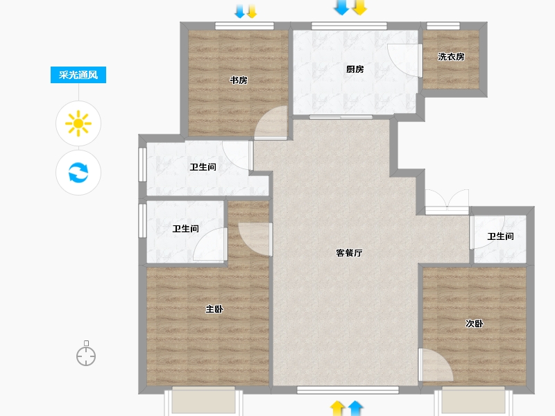 天津-天津市-上东金茂府15号楼,1号楼,5号楼建面130m²-104.00-户型库-采光通风