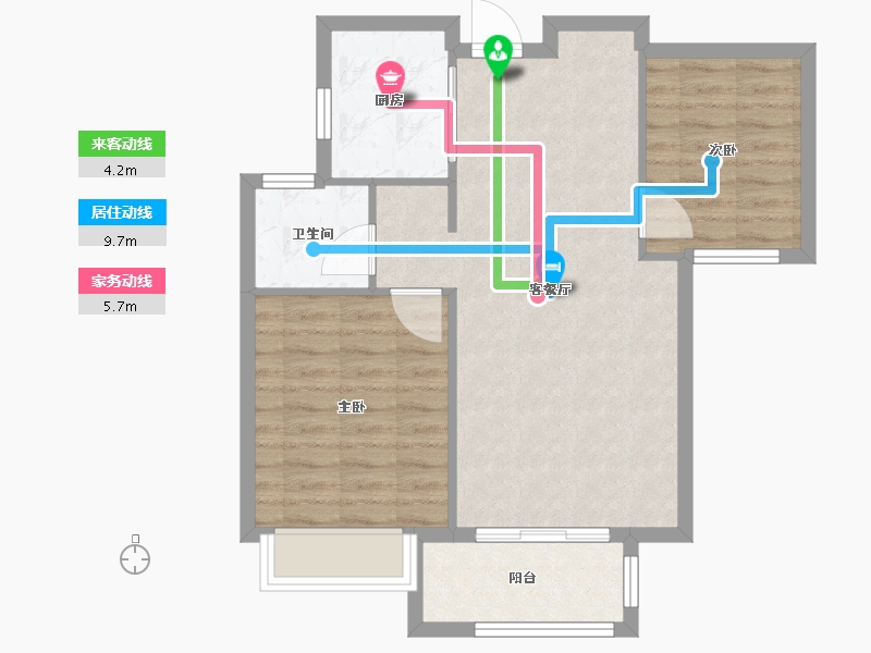 天津-天津市-复地湖滨广场B1户型建面83m²-66.40-户型库-动静线