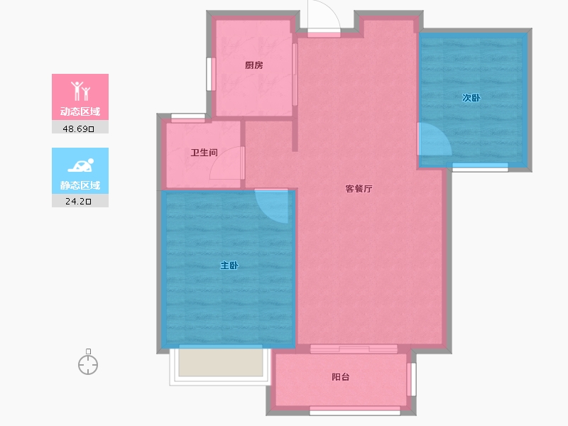 天津-天津市-复地湖滨广场B1户型建面83m²-66.40-户型库-动静分区