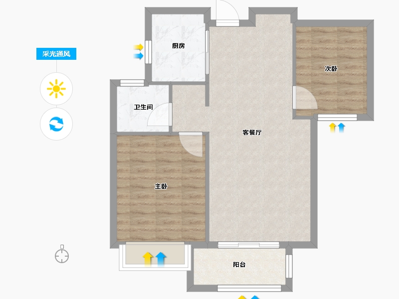 天津-天津市-复地湖滨广场B1户型建面83m²-66.40-户型库-采光通风