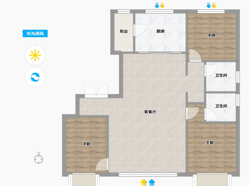 天津-天津市-上东金茂府15号楼,建面130m²-91.16-户型库-采光通风