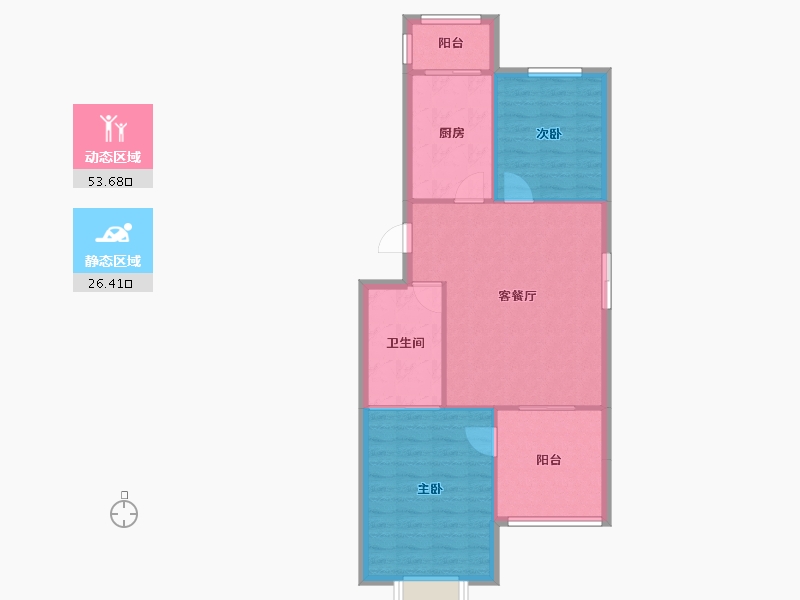 天津-天津市-瑜芳园1号楼建面92m²-73.70-户型库-动静分区