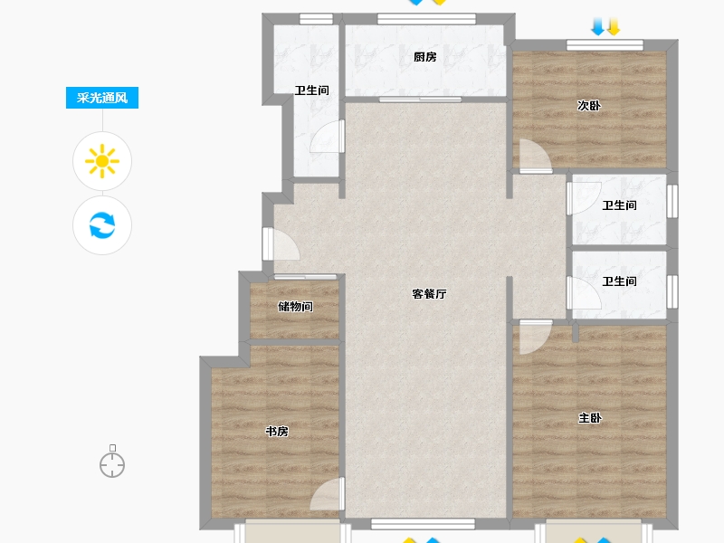 天津-天津市-万科东郡2号楼,3号楼,东郡5号楼,东郡4号楼建面115m²-91.90-户型库-采光通风