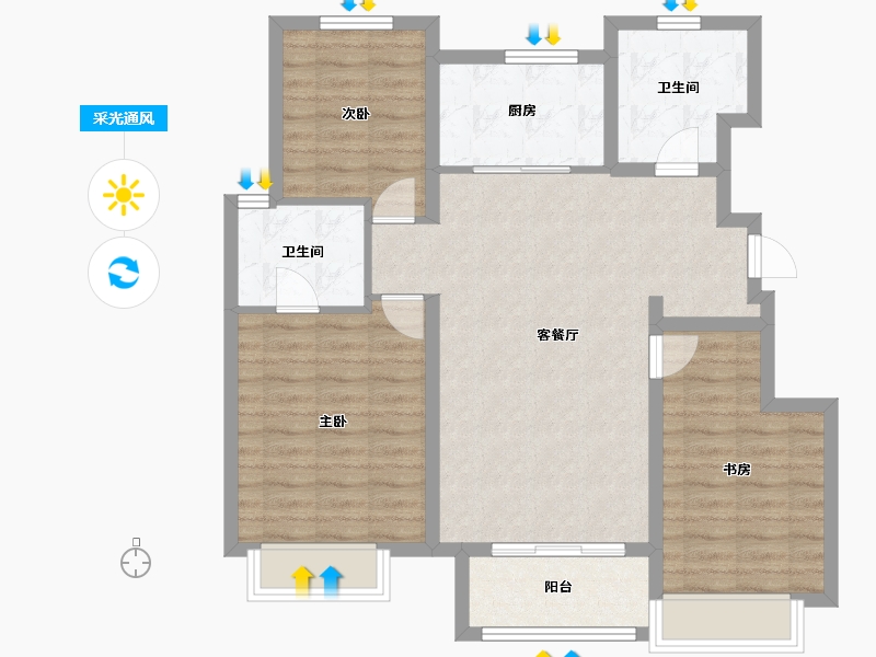 天津-天津市-金地悦城大境41号楼,42号楼,43号楼,44号楼,38号楼建面120m²-89.09-户型库-采光通风