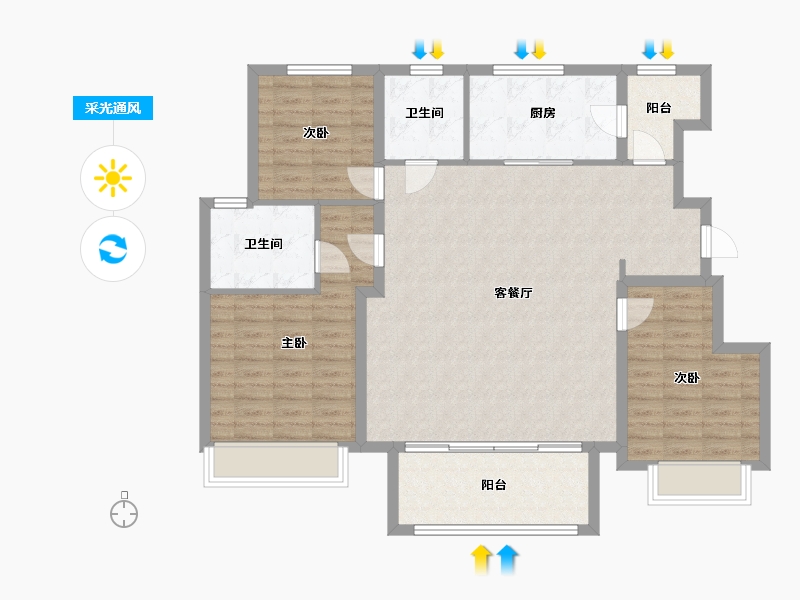 天津-天津市-金地悦城大境34号楼,建面140m²-112.31-户型库-采光通风