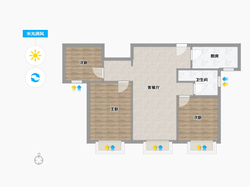 天津-天津市-实地蔷薇国际10号楼,11号楼建面102m²-81.60-户型库-采光通风