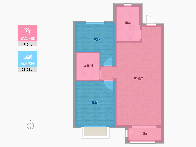 天津-天津市-中海国际公园城秀湖苑1号楼,秀湖苑2号楼建面77m²-61.59-户型库-动静分区