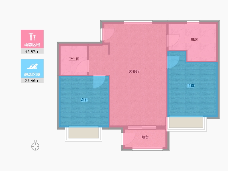 天津-天津市-中海国际公园城秀湖苑1号楼,悦湖苑13号楼建面85m²-68.00-户型库-动静分区