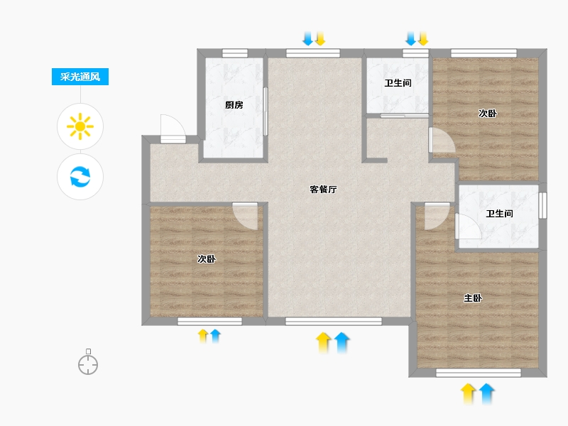 天津-天津市-中海国际公园城建面112m²-89.60-户型库-采光通风