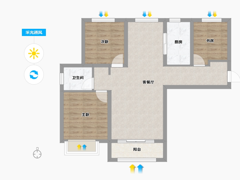 天津-天津市-大唐盛世唐晟雅苑47栋,唐晟雅苑48栋建面105m²-72.13-户型库-采光通风