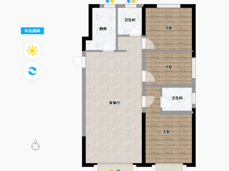 天津-天津市-大唐盛世唐玺雅苑4号楼,建面115m²-76.29-户型库-采光通风