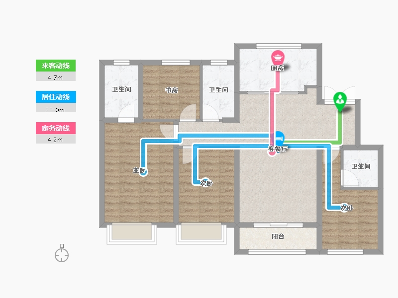 天津-天津市-大唐盛世40号楼,15号楼建面138m²-98.73-户型库-动静线