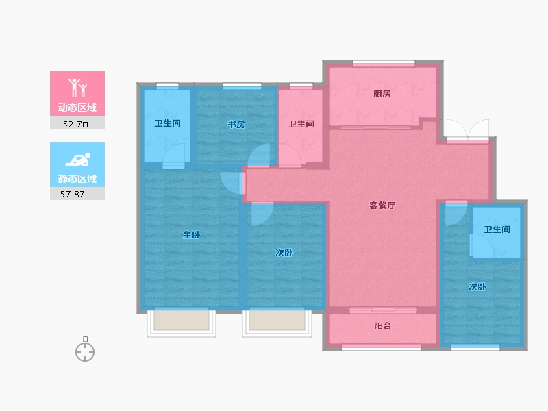 天津-天津市-大唐盛世40号楼,15号楼建面138m²-98.73-户型库-动静分区