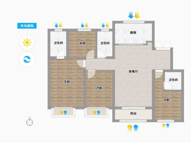 天津-天津市-大唐盛世40号楼,15号楼建面138m²-98.73-户型库-采光通风