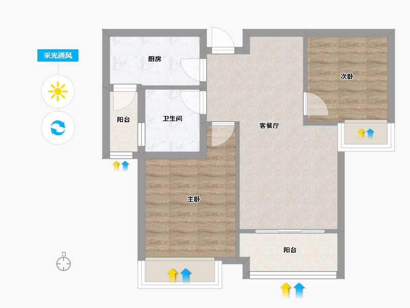 天津-天津市-恒大悦府恒悦华府46号楼,恒悦华府45栋建面89m²-57.83-户型库-采光通风