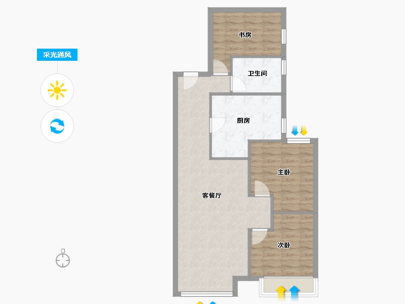 天津-天津市-富力又一城合茂园22号楼,合茂园23号楼,合茂园21号楼,合茂园1号楼,合茂园2号楼-77.29-户型库-采光通风