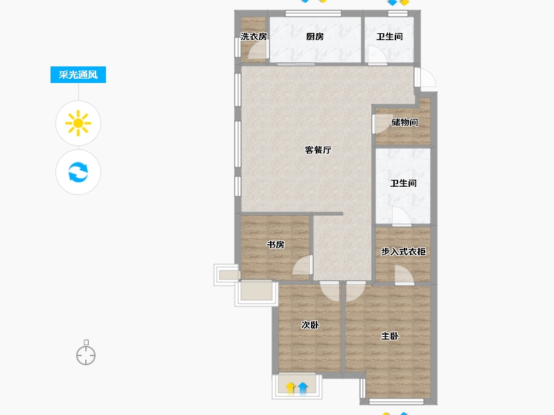 天津-天津市-富力又一城合居园1号楼,合居园2号楼建面135m²-98.85-户型库-采光通风