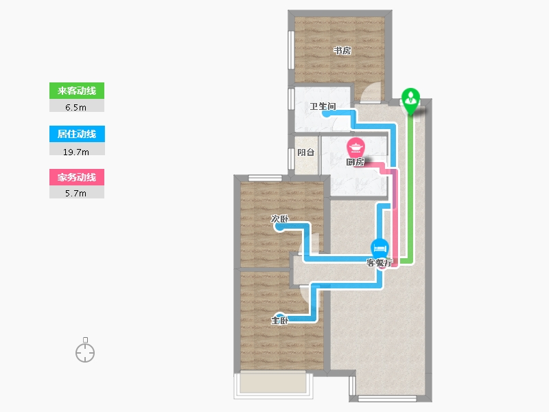 天津-天津市-富力又一城合茂园6号楼,合茂园7号楼建面111m²-74.33-户型库-动静线