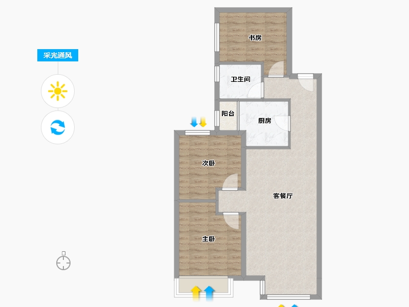 天津-天津市-富力又一城合茂园6号楼,合茂园7号楼建面111m²-74.33-户型库-采光通风